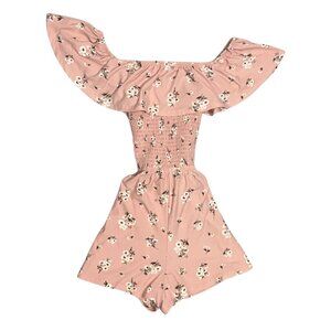 Derek Heart Pink Floral Smocked Off Shoulder Romper Women's Size S Cottagecore